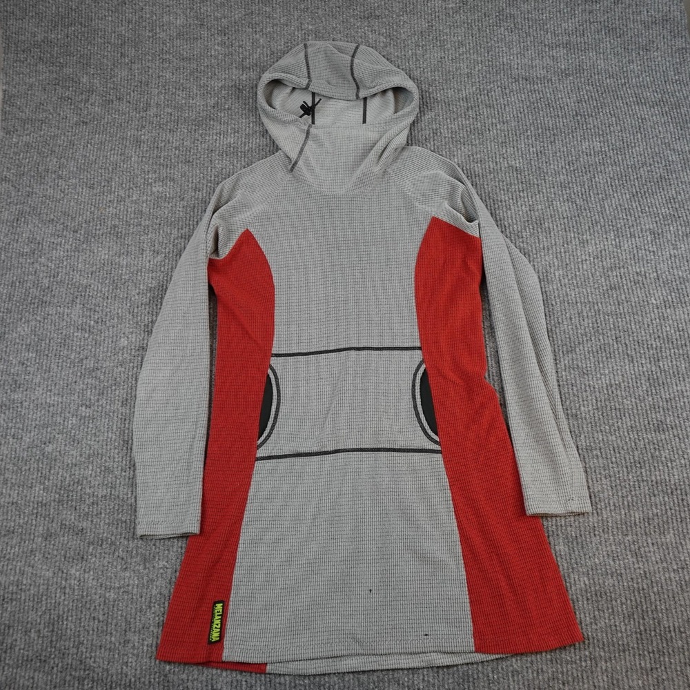 Melanzana Micro Grid Hoodie Dress Pullover Womens Large Gray Red Fleece Hiking